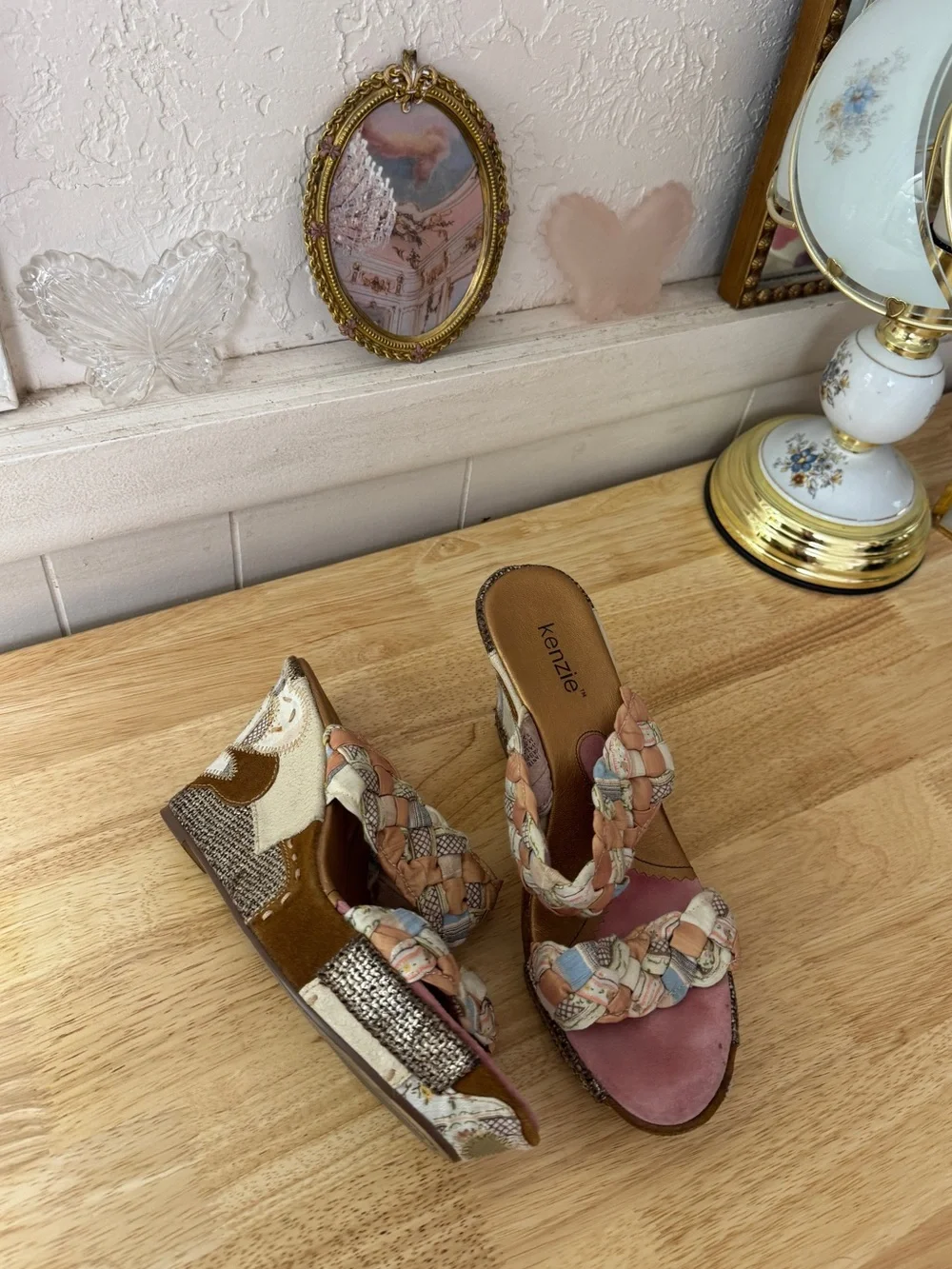 2000s Dreamy Whimsical Kenzie Patchwork Braided Platform Wedges Size 9 Y2K Fairy
